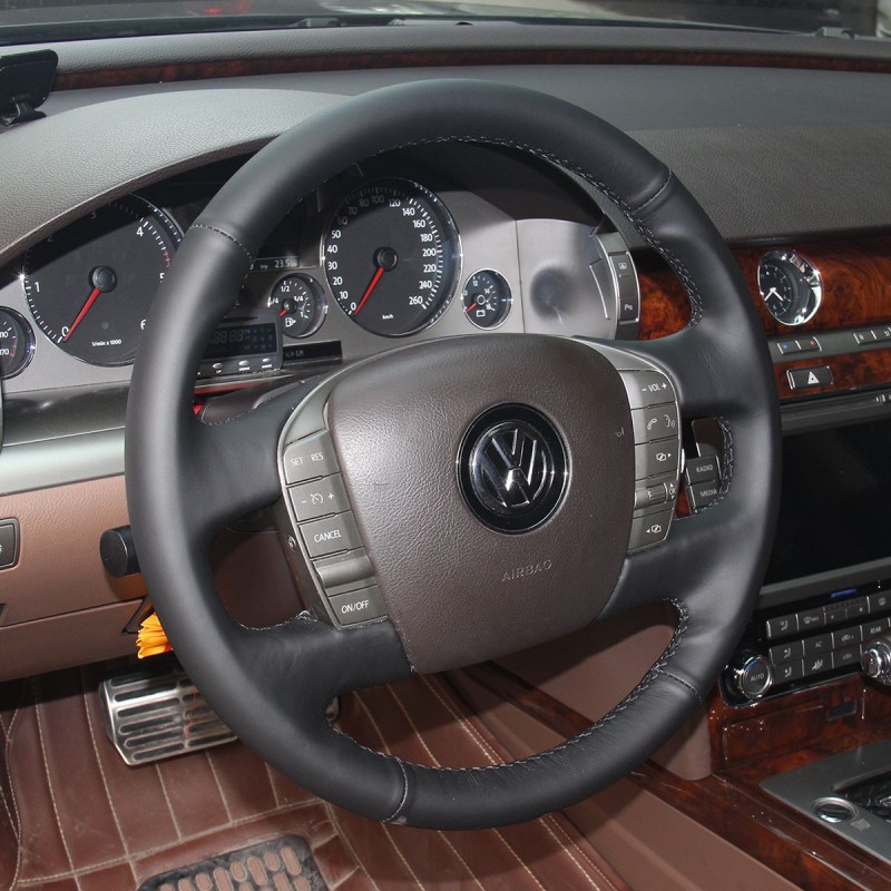 Loncky Auto Custom Fit OEM Black Genuine Leather Car Steering Wheel